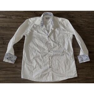Marcello Sport Shirt Mens Large White Paisley Trim Long Sleeve Button Up Casual